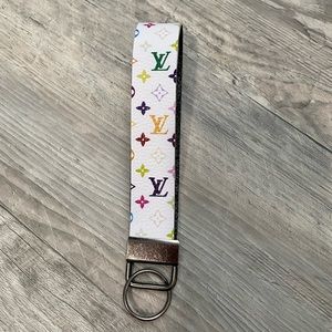 L V Inspired Keychain/Wristlet-White/Multi